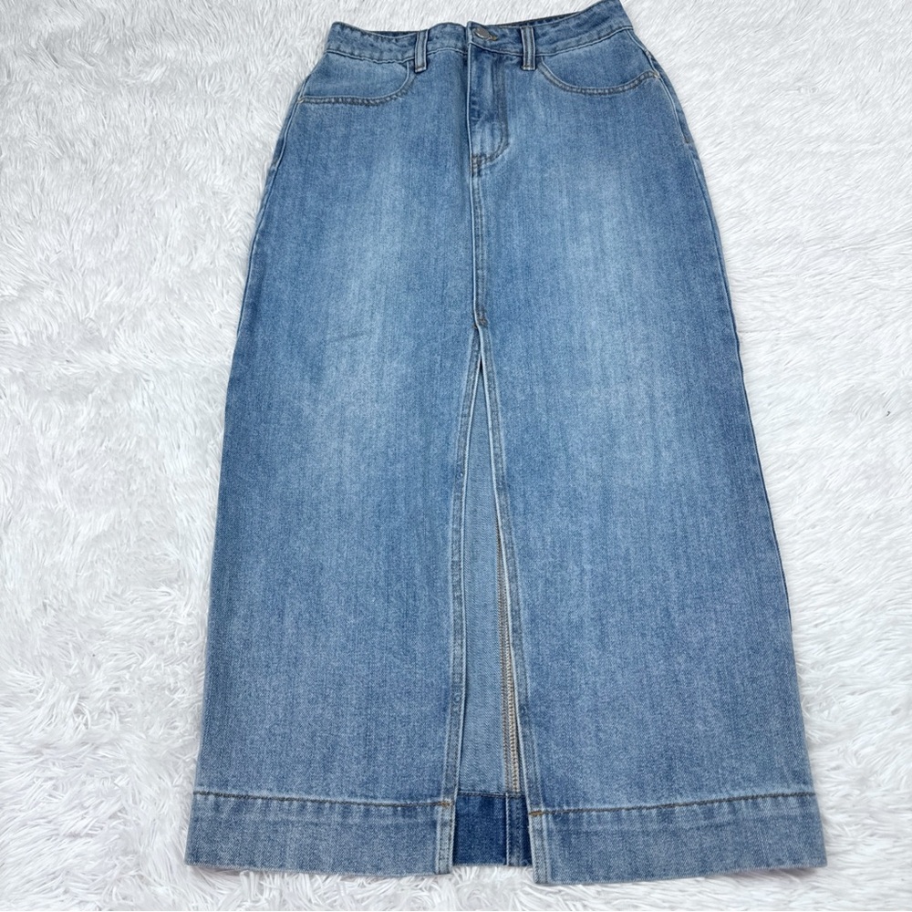 English Factory‎ Denim Maxi Skirt with Front Slit